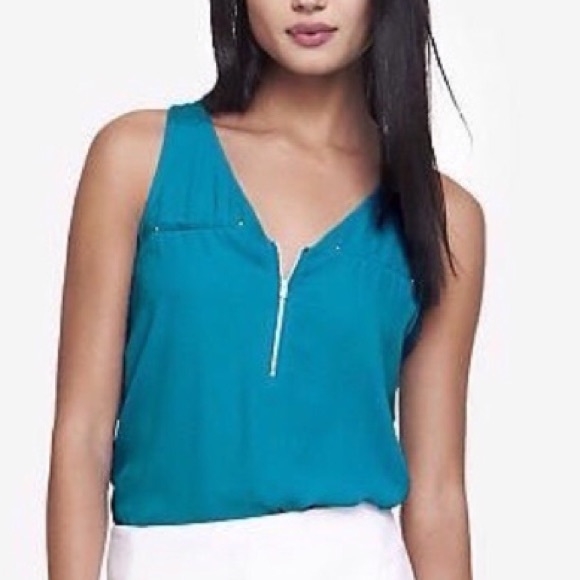 Express Tops - Express sleeveless teal zip up blouse